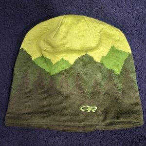Outdoor Research Green Juneau Beanie Outdoor Woods Mountain Scenery Wool Blend